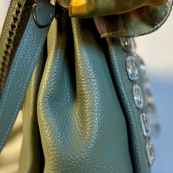 Coach Shay Shoulder Bag in Army Green Soft Leather with Chain, Charm and Scarf - Picture 6 of 12